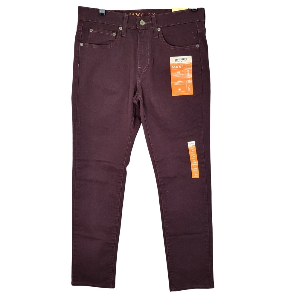 Urban Pipeline Mens Slim MaxFlex Stretch‎ Pants 30x30 Maroon Casual New